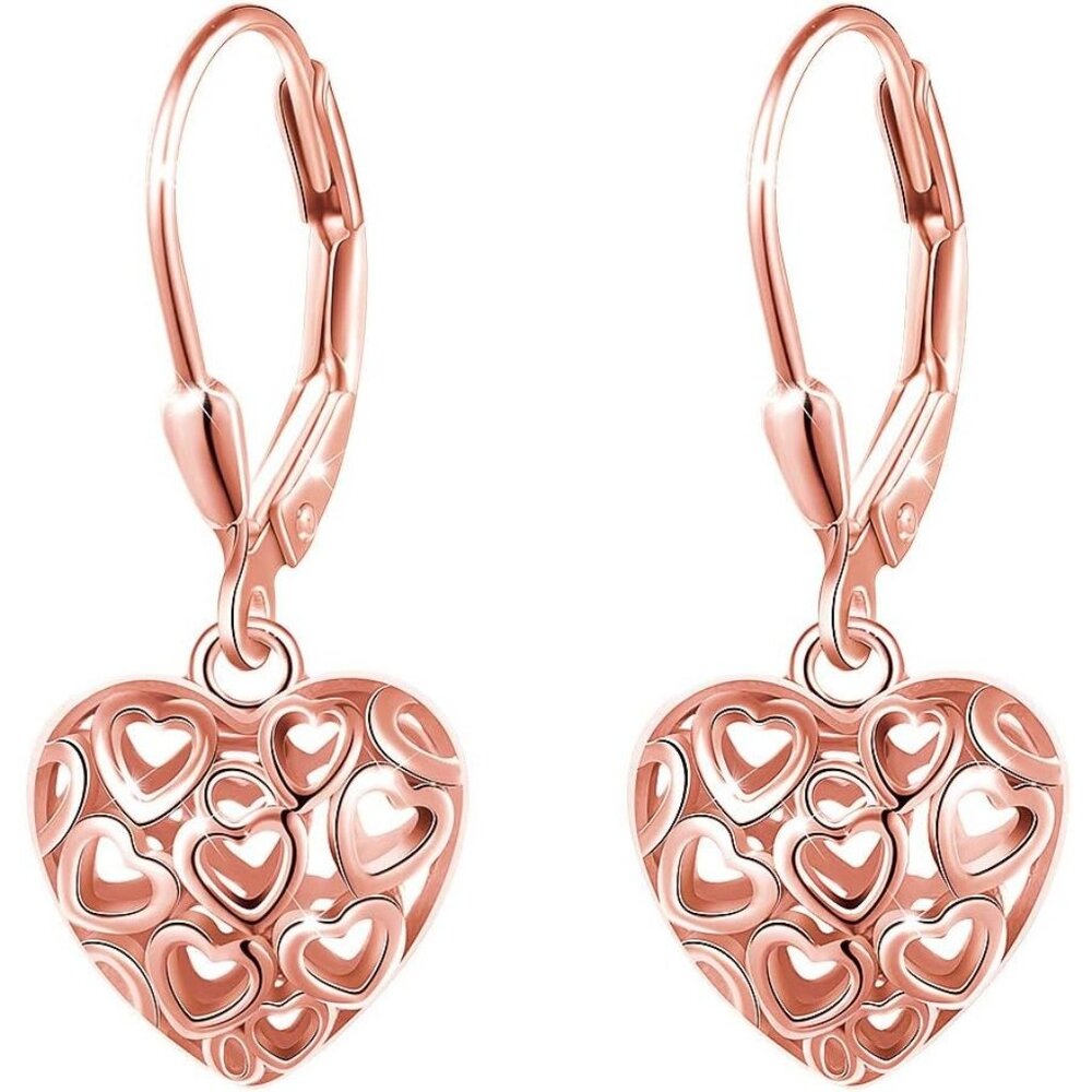 🆕Women's Heart Drop. Rose Sterling Silver Heart Dangle Drop Stud Earrings